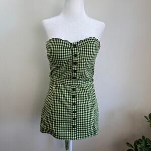 Vtg Wet Seal L Gingham Corset Top Green Black Retro Twee Cute